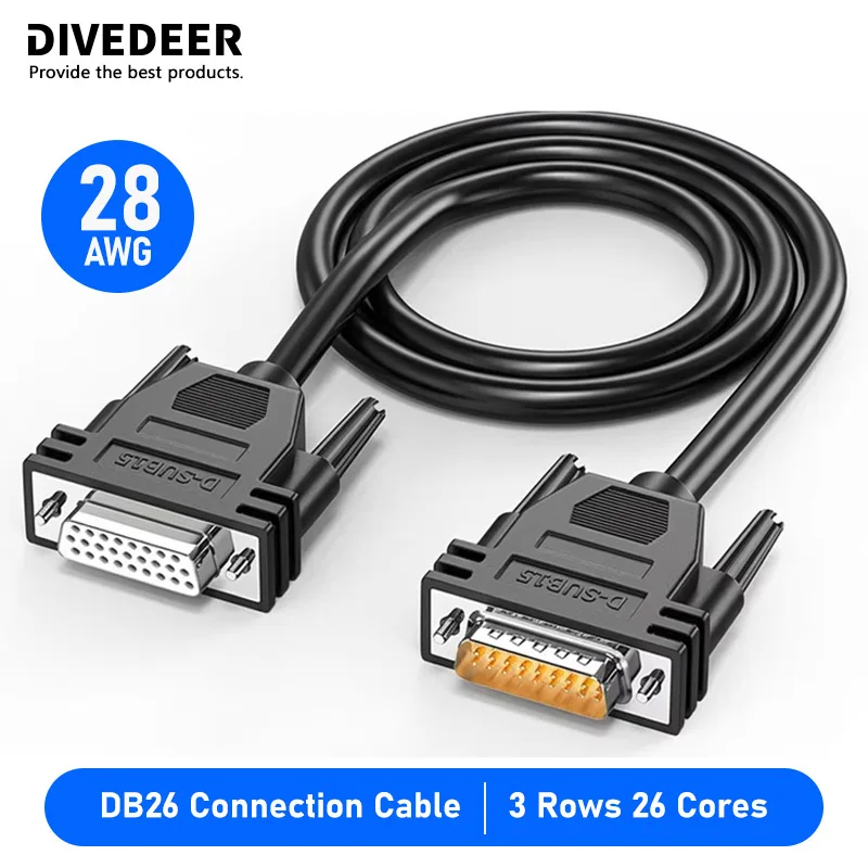 DIVEDEER DB26 Extension Cable 3-Row 26-Pin Industrial Grade Male to Male & Male to Female Data Cable 26-Core Signal Control Line