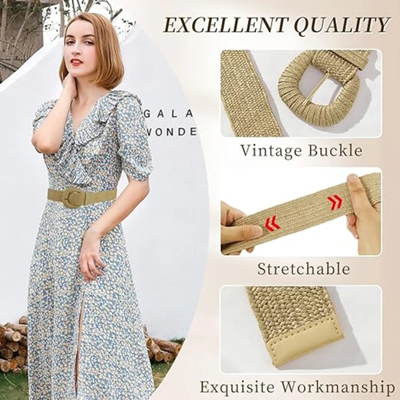 

Retro Women Belts Fashion Summer Pin Buckle Grass Belts Handmade Braided Wide Belts Fashion Versatile Dress Belt Girls Waistband