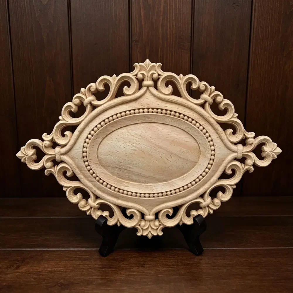 2PCS Wood Applique Circular Plate Door Heart Flower Cabinet Decorative Ornaments Figurines Miniatures Home Decor Figurine