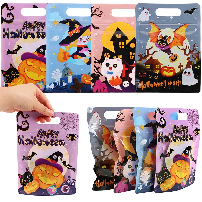 10/20 Stück Halloween-Geschenktüten für Süßigkeiten, Süßes oder Saures, versiegelte Stand-Up-Keksverpackungsbeutel, Halloween-Festival-Party-Einkaufstaschen