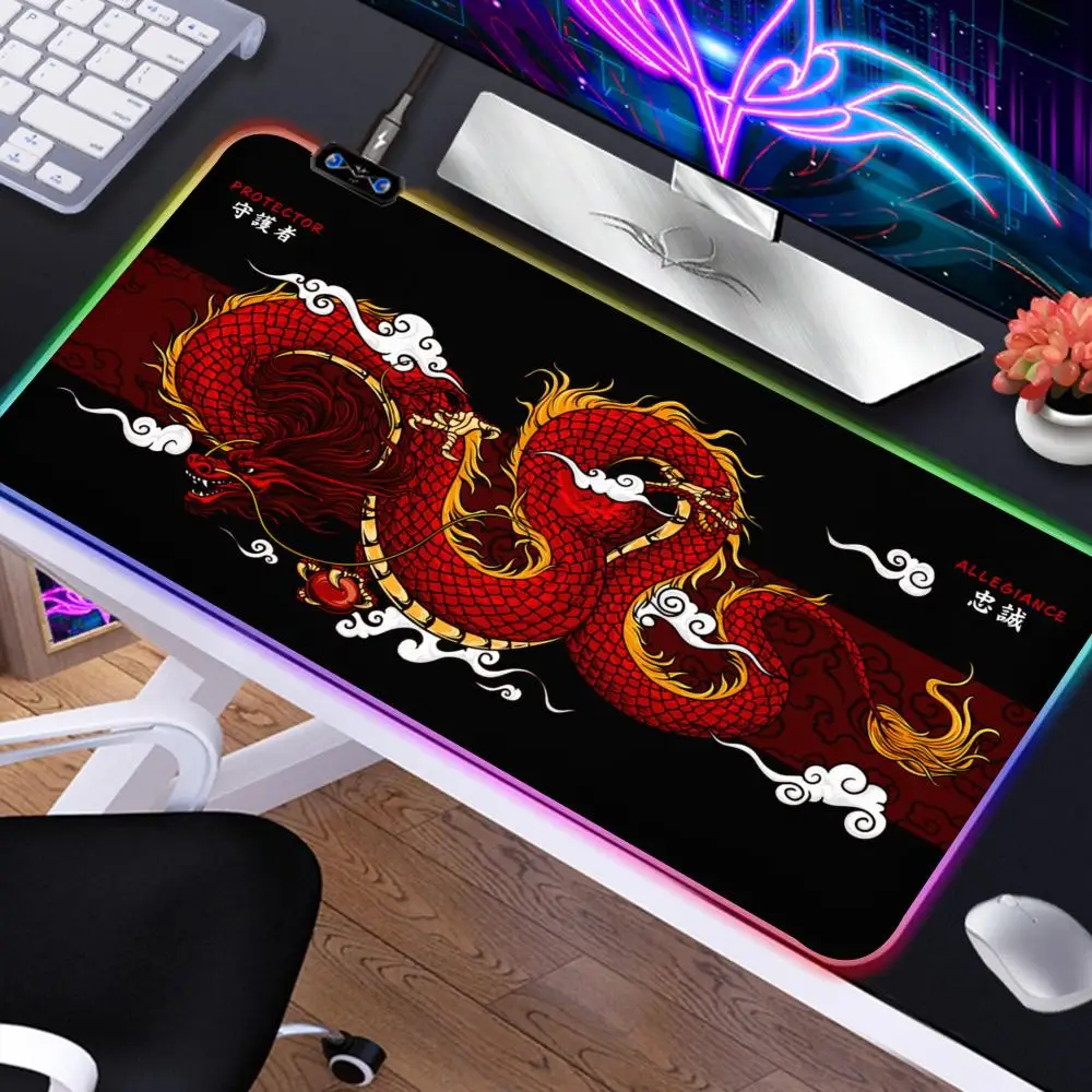 Chinese Dragon RGB Mouse Pad Desk Mouse Pad Cute HD Desk Pad Extended Gaming Keyboard Mats Large XXL Gamer Mousepad 90x40