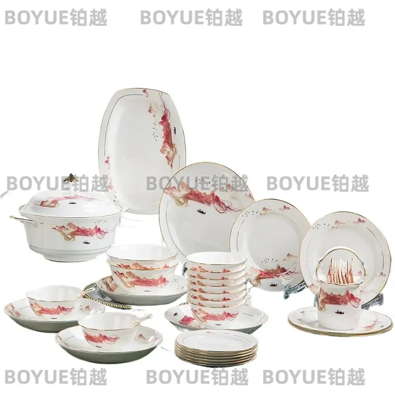 Jingdezhen Bone China Dinnerware Set Modern Minimalist Tableware Light Luxury Plates Bowls Wedding Housewarming Gift