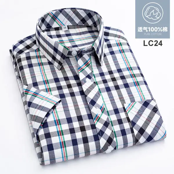 2026 Summer Cotton Plaid Short Sleeve Shirts For Men Plus Size Regular Fit Classic Young  England  Style Shirts Man\'s Clothing