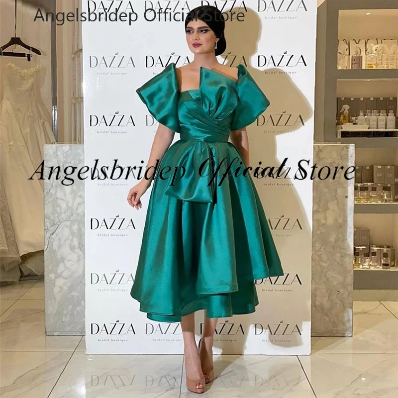 Angelsbridep-vestido Midi de manga corta para mujer, traje de fiesta de graduación, plisado, color verde, Arabia Saudita