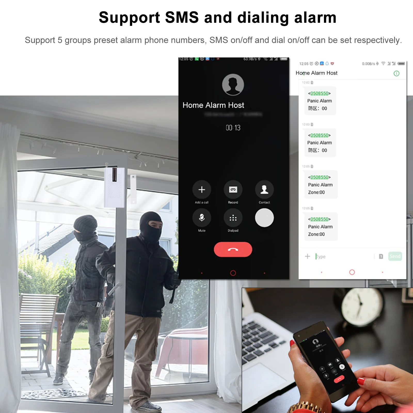 433MHz Wireless WIFI + GSM Smart Home Burglar Security ALARM System Auto-dial จอแสดงผล LCD เซ็นเซอร์ประตู PIR Motion Sensor โทรศัพท์