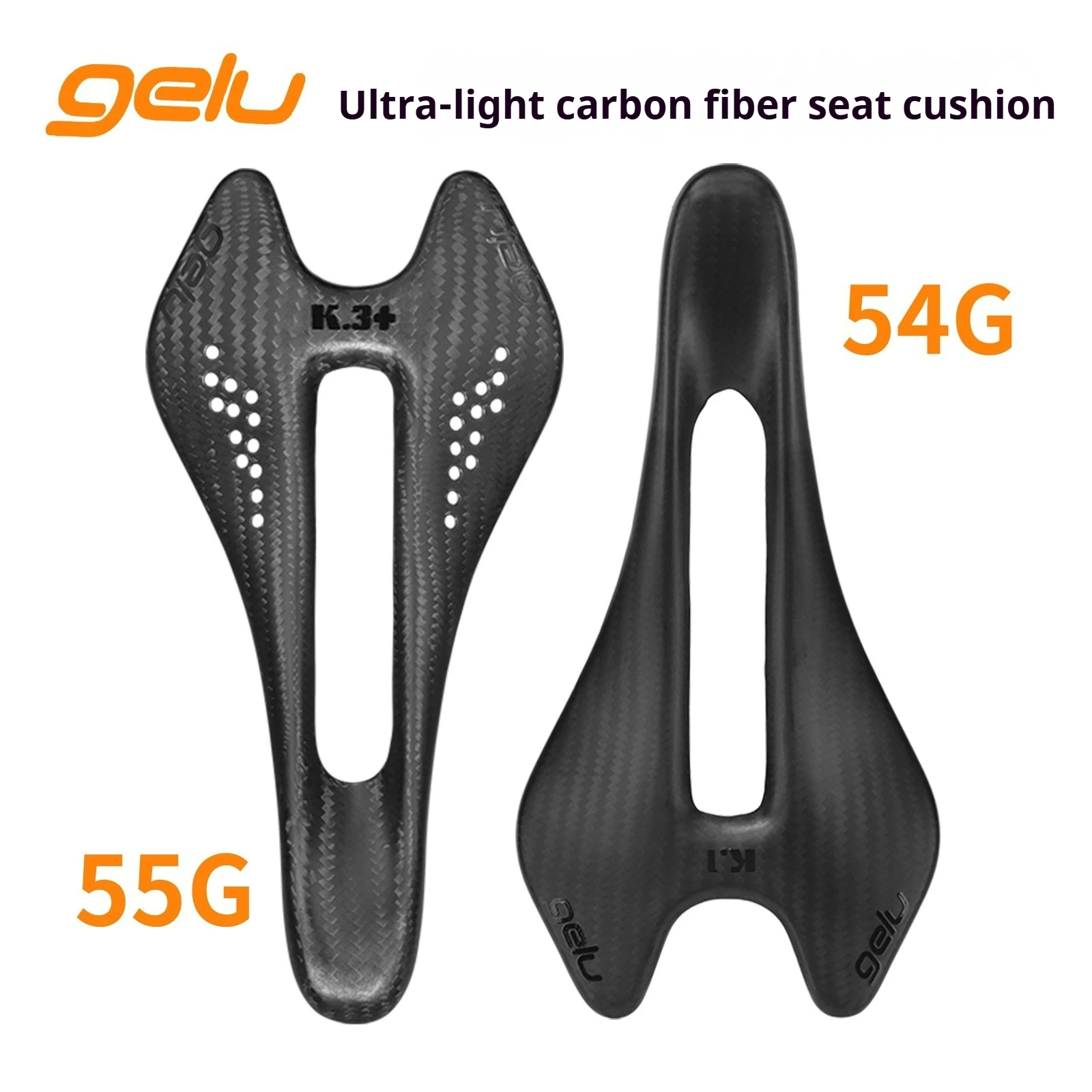 

GELU Carbon Fiber Saddle, Full Carbon Bike Saddle for Mountain & Road Bikes, 54g Ultralight Hollow Racing Saddle