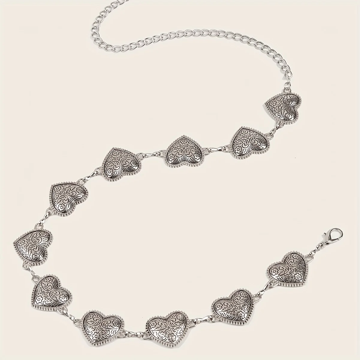 سلسلة خصر معدنية قابلة للتعديل Y2K كلاسيكية، زخرفة حزام على شكل قلب عتيق منحوت لعيد الحب، إكسسوارات عصرية على طراز البوهيمي الشرير.