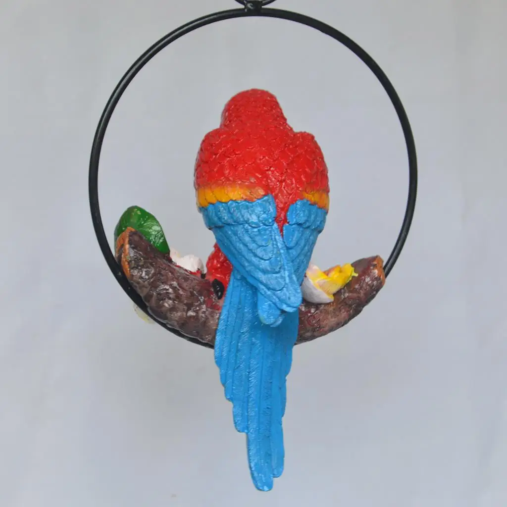 Cartoon Animal Decals Resin Parrot Figurine Hanging Sculpture Garden Decoration for Lawn Patio