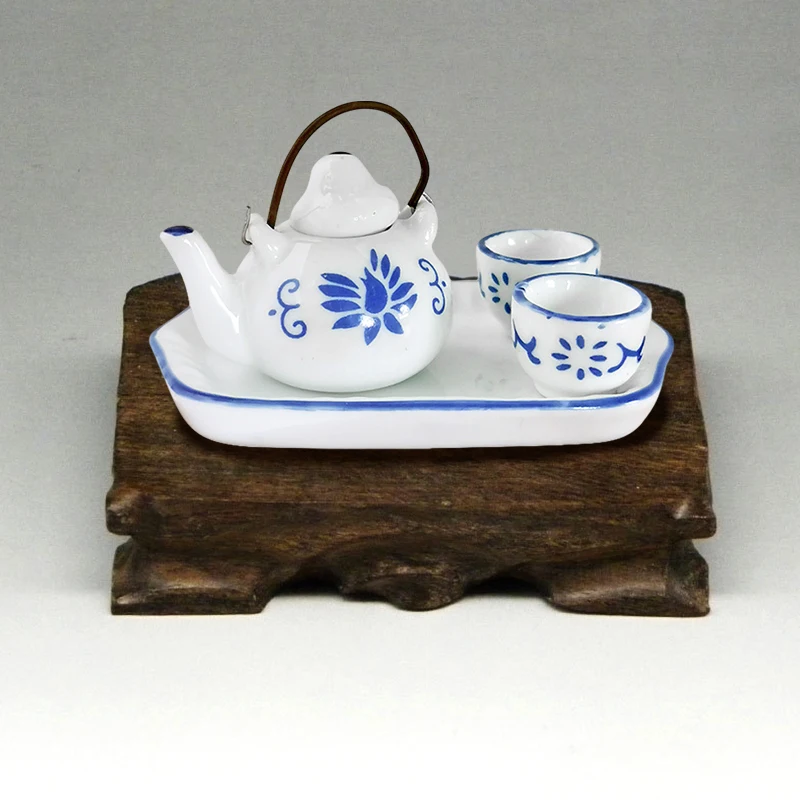 Juego de té de cerámica en miniatura para casa de muñecas, juego de combinación de tetera, taza de té, bandeja de té, modelo de decoración, juguete, accesorios para casa de muñecas, 1:12, nuevo, 1 Juego