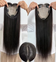 Topper de cabello humano de densidad 150% de doble estiramiento, Base de seda de extremo grueso, peluquín de mujer de PU de 2cm con Clips en piezas de cabello, parte superior de piel de silicona