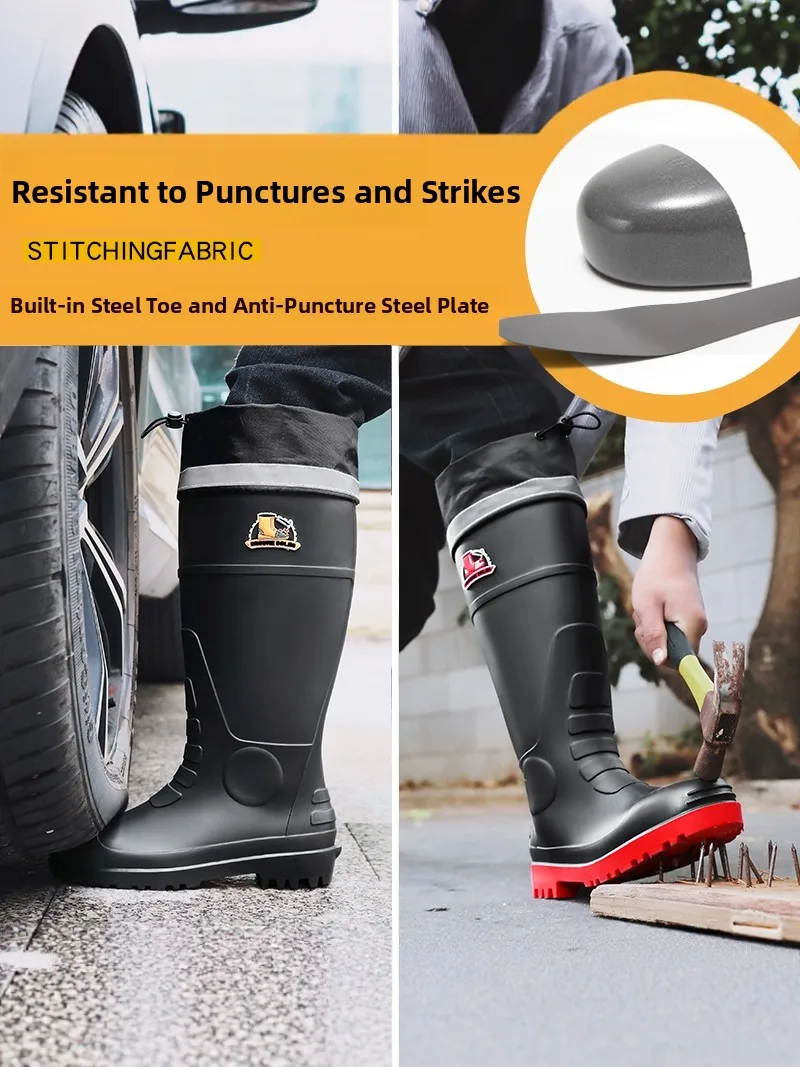

Men's Winter Steel Toe Rain Boots Thickened Long Tube Outdoor Work Safety Shoes Anti Slip Durable Rubber Sole Easy to Wear