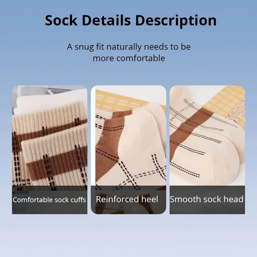 5 Pairs Women\'s Mid-Tube Socks Cartton Autumn Winter Breathable Comfortable Sport Sweat Absorbent Sock