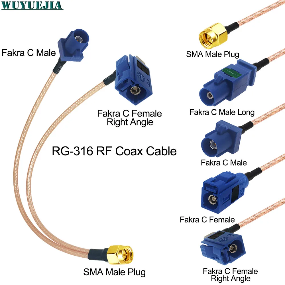 Séparateur de connecteur SMA mâle vers Fakra C RF, câble coaxial RG316 en queue de cochon, câble d'extension d'antenne GPS de Navigation de voiture pour appareil Android