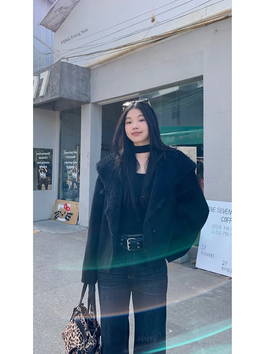 

Red Celebri Woolen Coat Women's ort Bla Wool Blend High End Unique Knitwear Winter Faion Commute Sle Long Sve