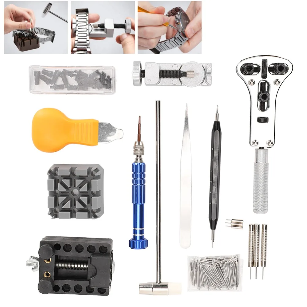 122Pcs Durable Alloy Steel Watch Repair Kit Black 20.7 * 10cm Watch Tool Set Watch Strap Adjustment Tool For Electronic Watch