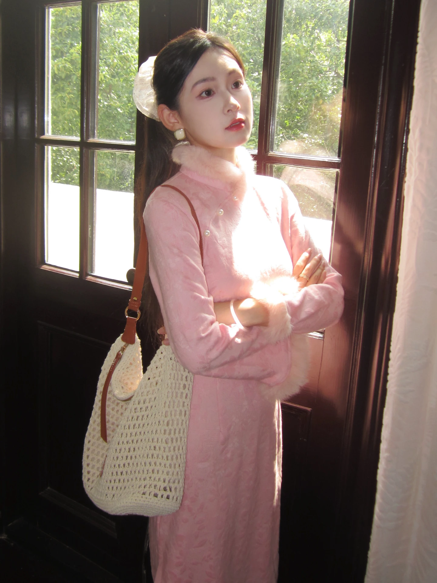 

Розовое длинное ципао для молодых женщин, утепленное, зимнее, элегантное, простое, в китайском традиционном стиле, платье