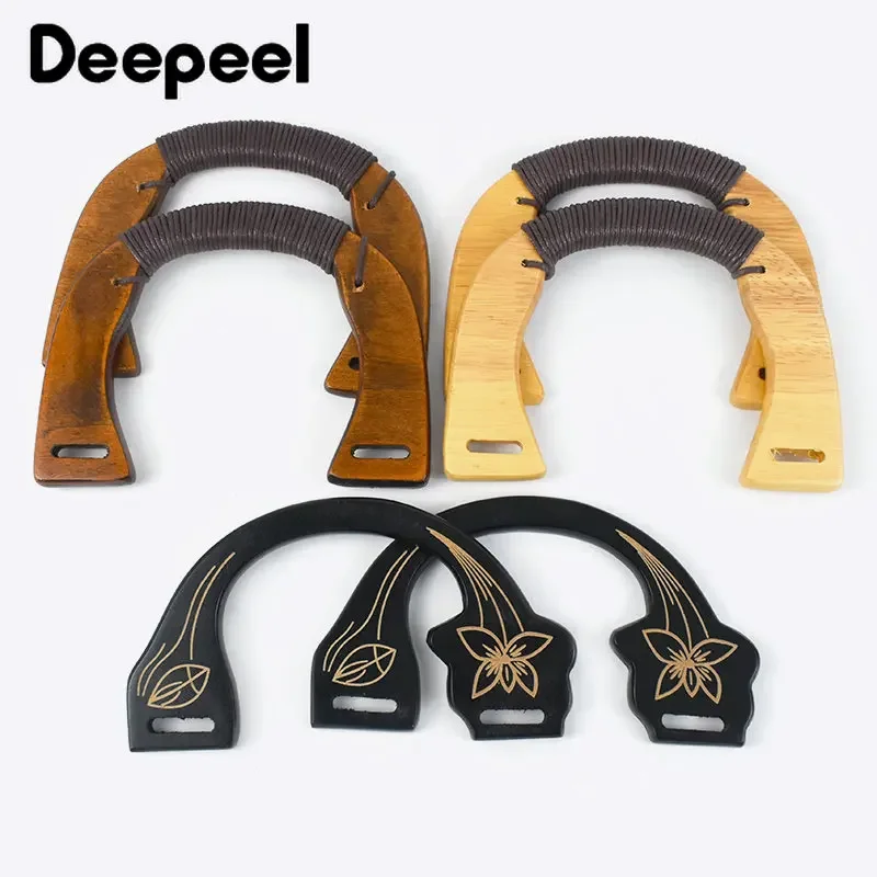 

2/4Pcs Deepeel Wooden Bags Handle Handbag Purse Frames Sewing Brackets Handmade DIY Bag Handles Kiss Clasp Sew Kit Accessory