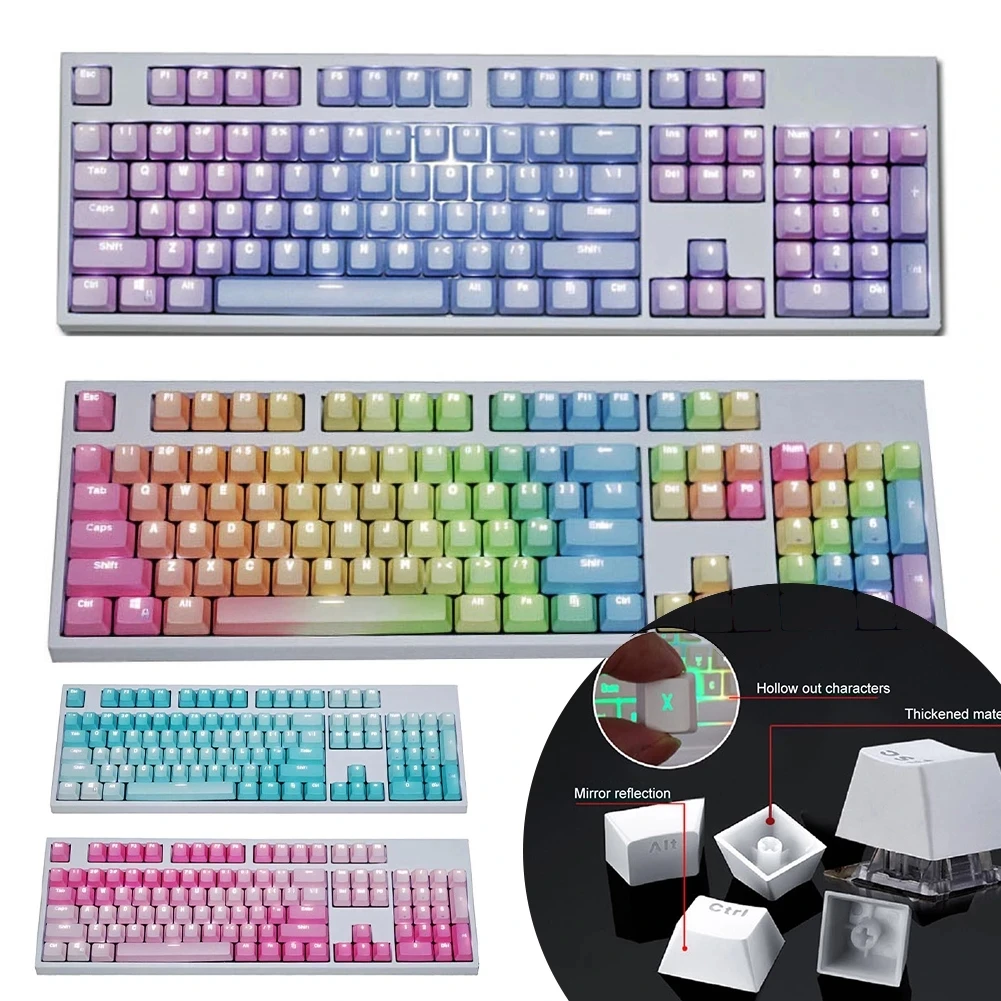 

104 Keys Sunset Gradient Backlit Keycaps Thick PBT OEM Profile for Cherry MX Switches of Mechanical Keyboard with Key Puller