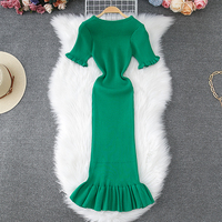 YuooMuoo Chic Fashion Sexy Package Hips Bodycon Dress Women Slim Elastic Ruffled Knitted Summer Dress Lady Streetwear Outfits