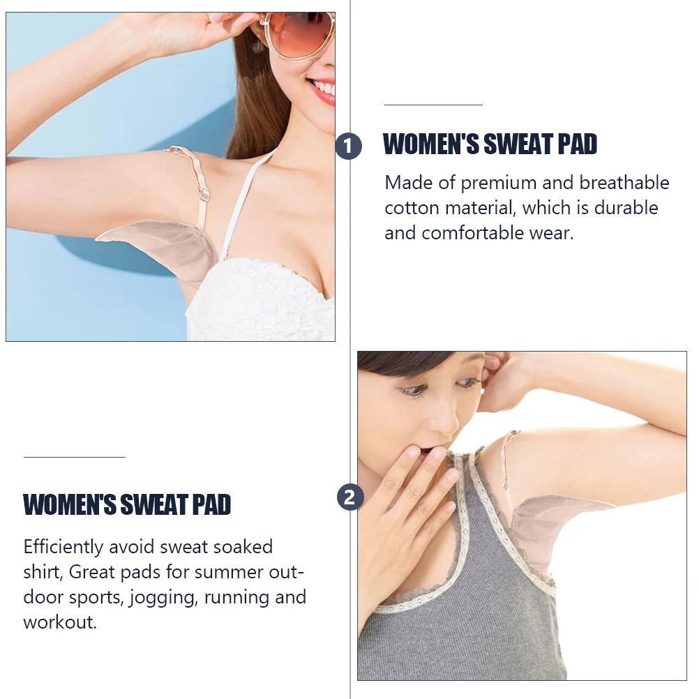 

3 Pairs Women Sweat-proof Quick-dry Cotton Absorbent Underarm Beige Disposable Pads for Sports Summer Jogging Running Workout