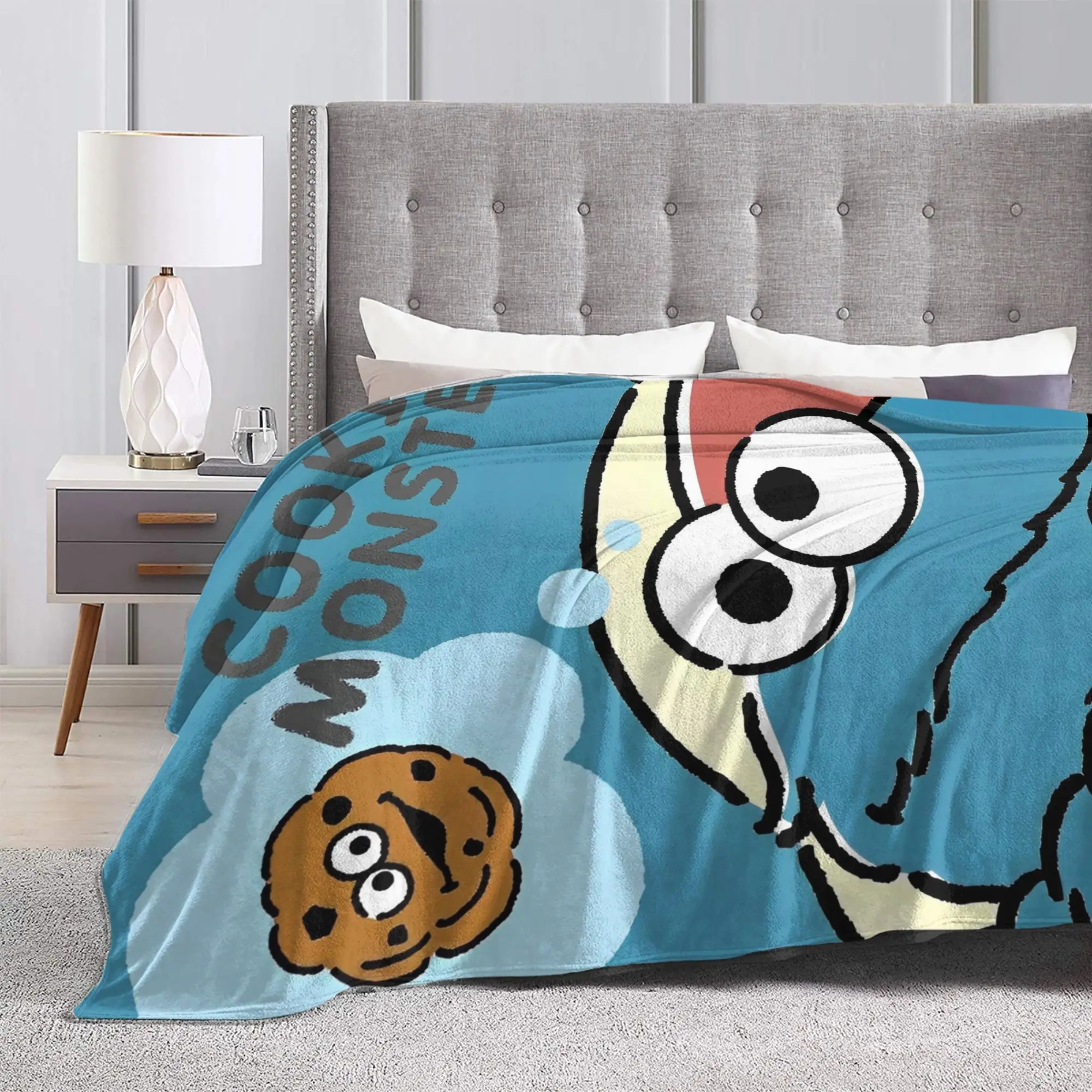 Cartoon S-Sesame Street Cookie Monster Blankets Flannel Sesame Street Comedy Warm Throw Blankets for Car Sofa Couch Bedspread