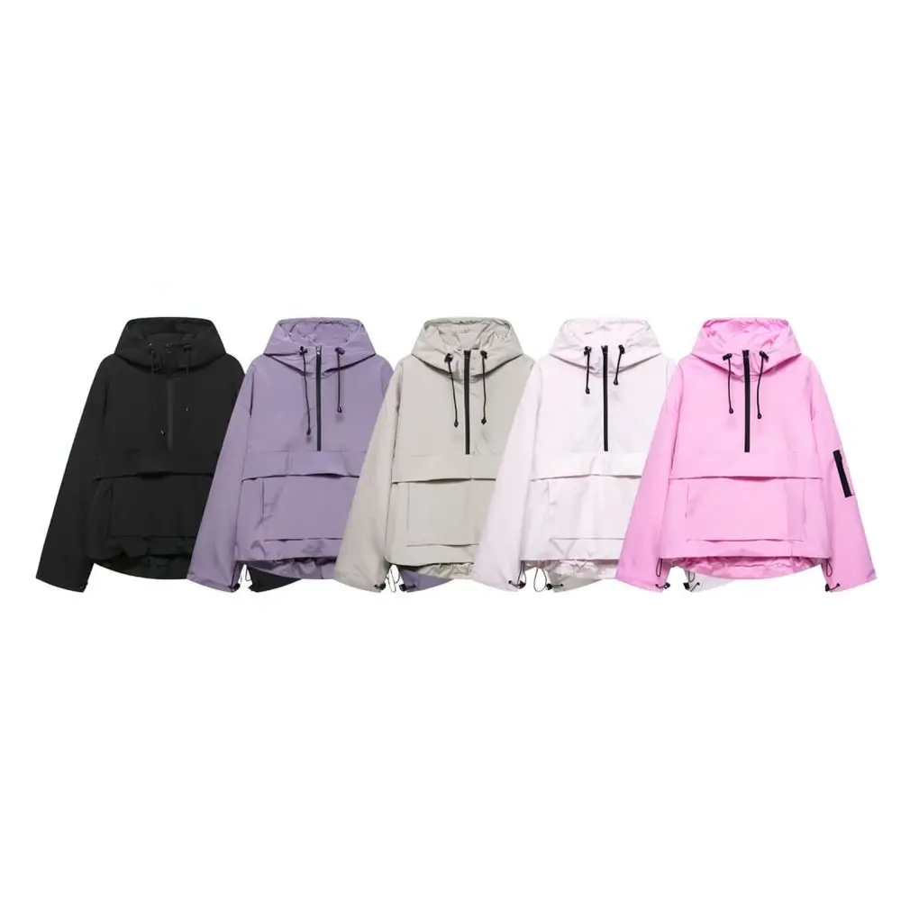 Casual Women Outdoor Windbreaker Jacket Hooded Waterproof Utility Coat Summer Loose Functional Street Style Technical Wear
