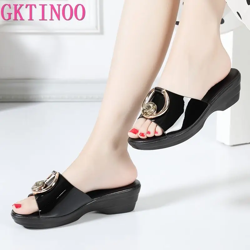 GKTINOO 2026 Summer Platform Flip Flops Fashion Beach Shoes Woman Anti-slip Genuine Leather Sandals Women Slippers Shoe