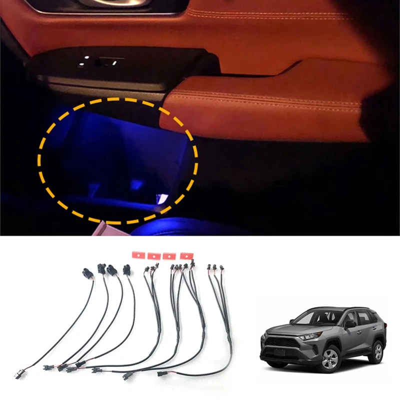 

1Set Car Interior Ice Blue Atmosphere Lamp 4 Door Storage Box LED Ambient Light For Toyota For RAV4 2020 2021