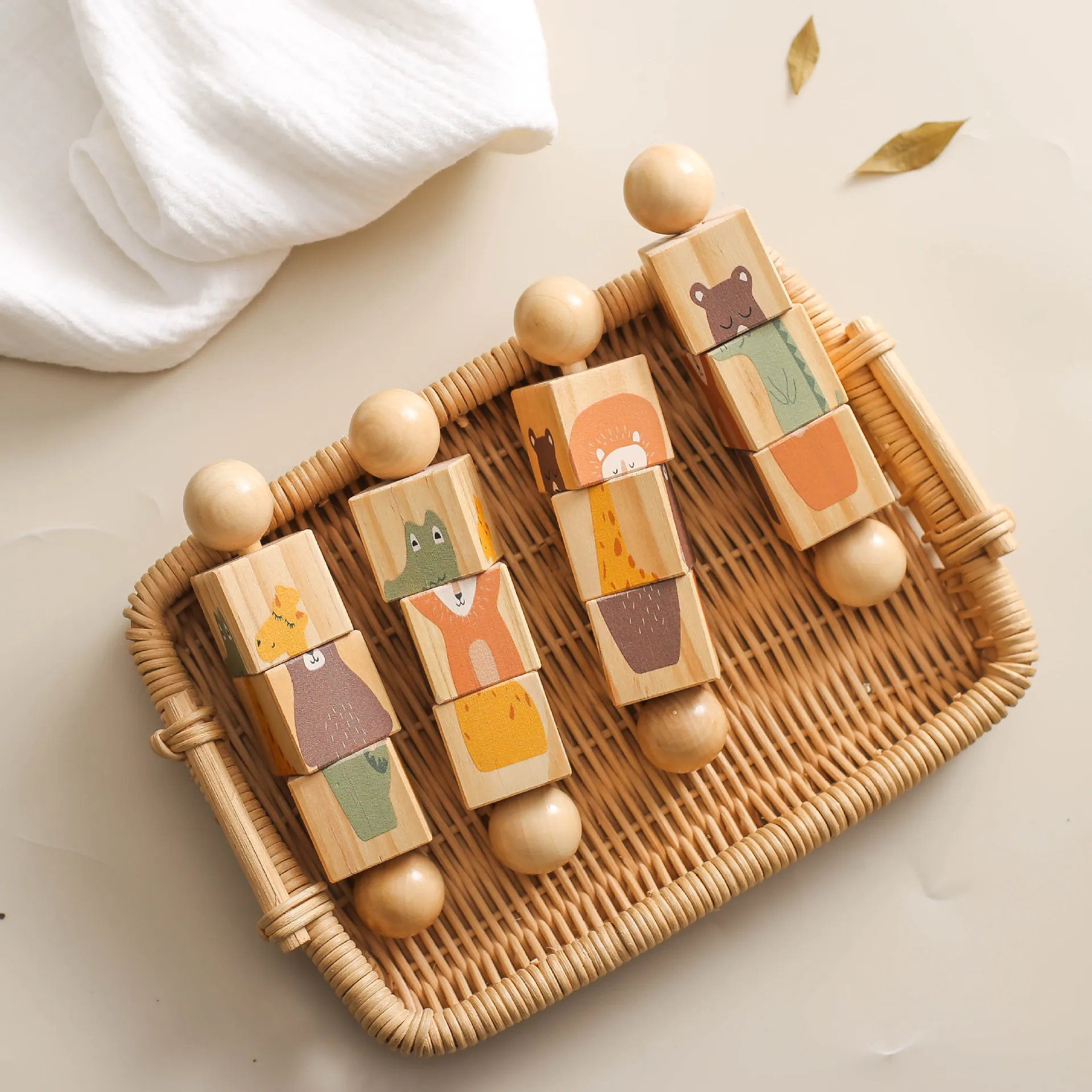 Nieuwe Baby Houten Roterende Mobiles Speelgoed Leuke Cartoon Giraffe Krokodil Dier Blok Rammelaar Puzzel Spel Kinderwagen Bijtring Speelgoed