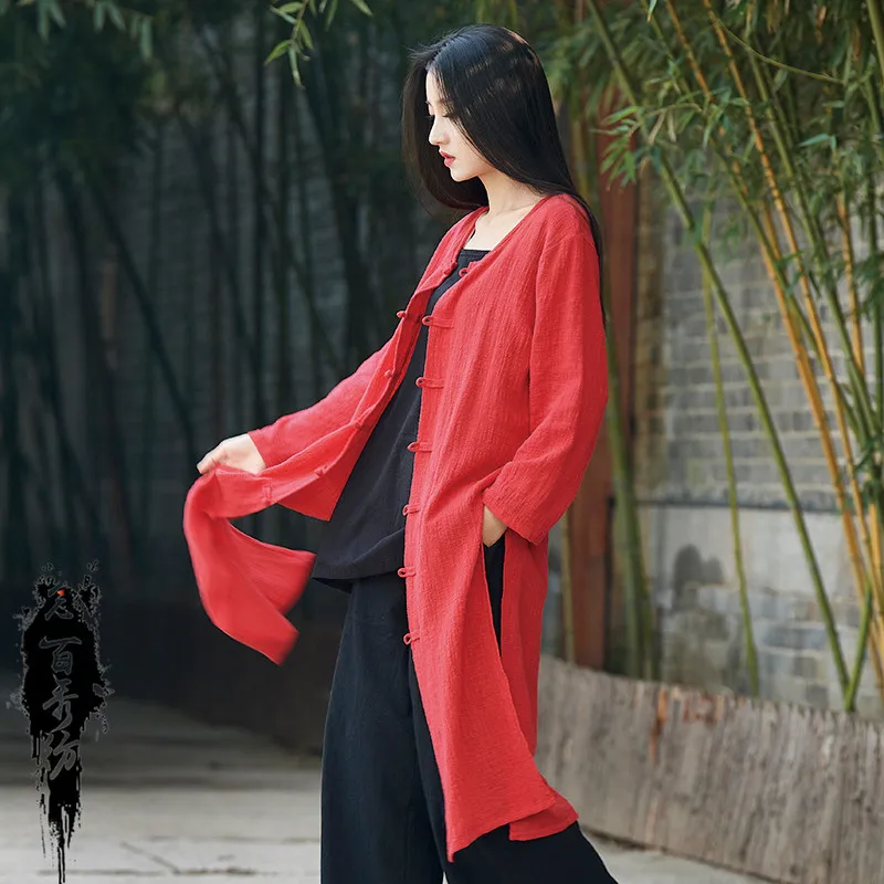 

Cotton and linen women's clothing light retro national style zen thin buckle long-sleeved coat cardigan fashion casual versatile