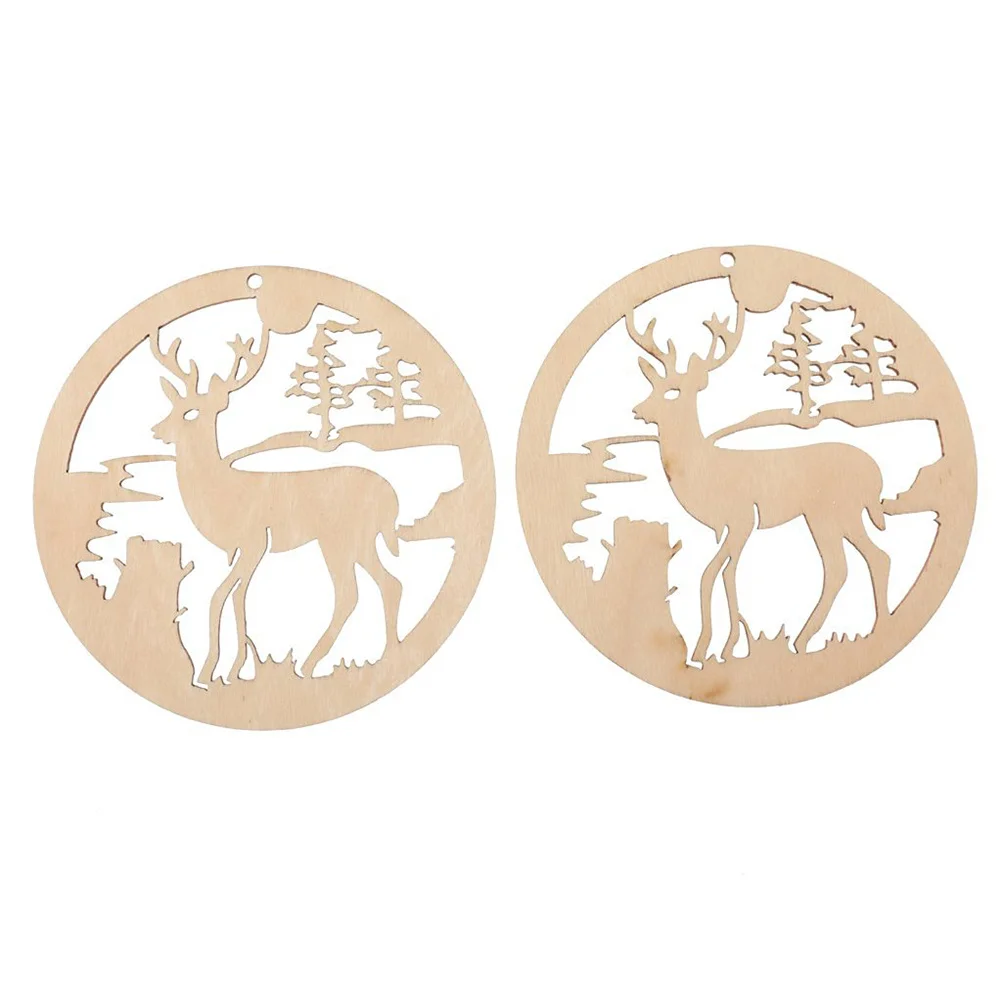 

5Pcs Handmade Wooden Deer Hanging Ornaments Round Hollow Design Christmas Decorations for Wall Party Decor Wooden Hanging Deer