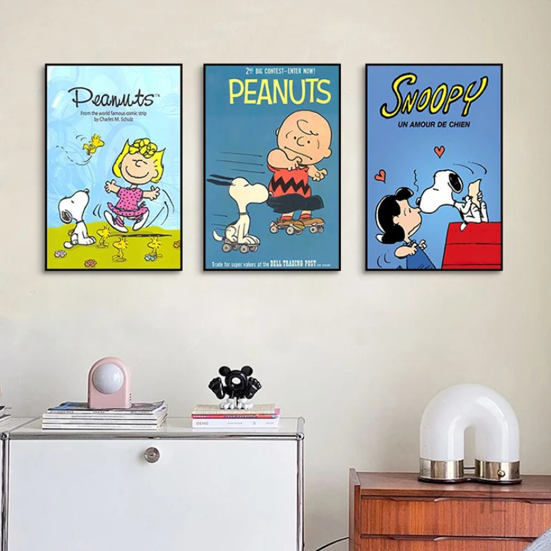 

Снупи безрамная картина на холсте, домашний постер, украшение, картина в стиле ретро, комната, комиксы, периферийные устройства, украшение Чарльза