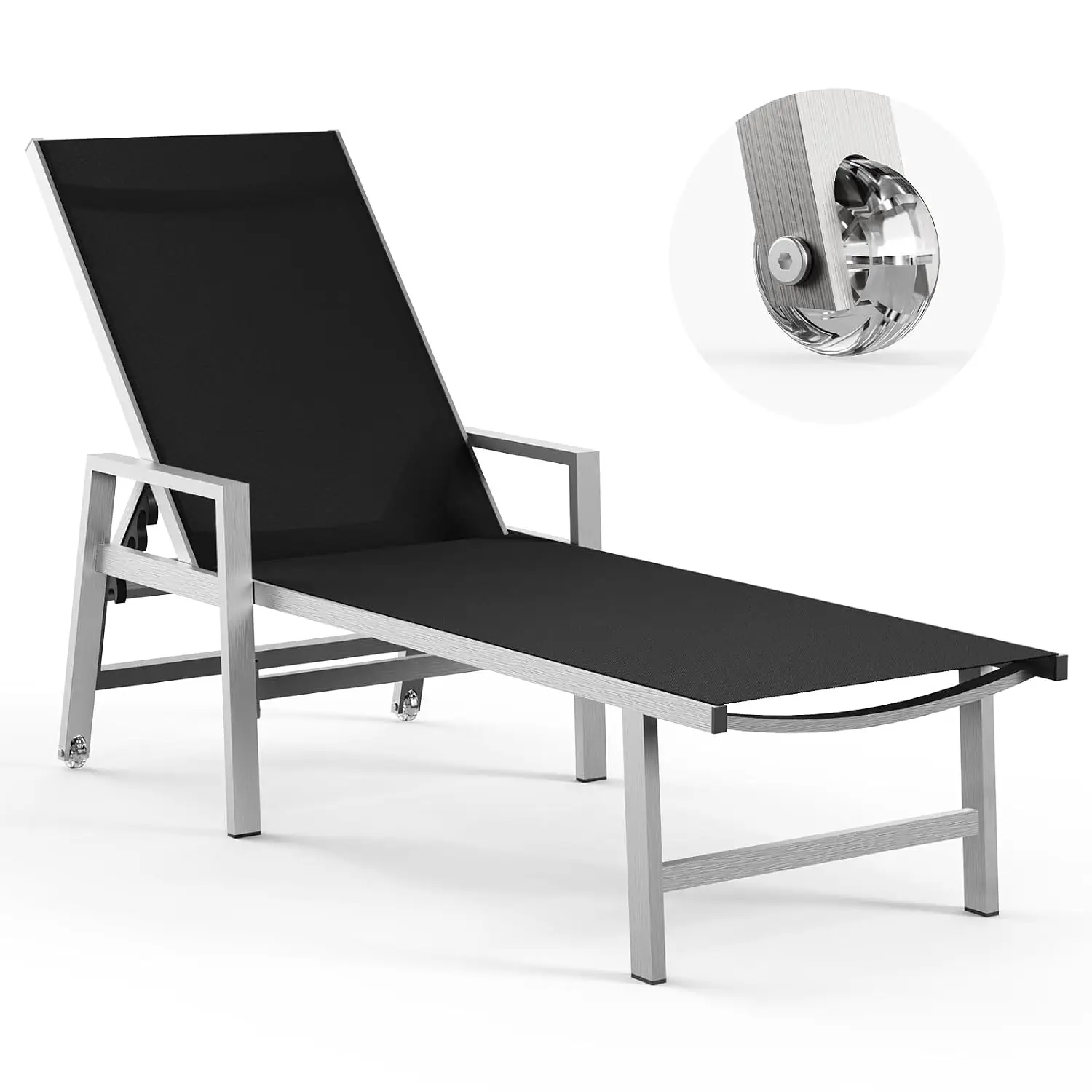 Aluminum Patio Lounge Chair with Wheels & Armrests, 5-Position Adjustable Recliner for Poolside Beach Deck, Customized