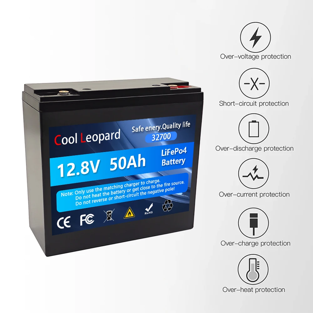 32700 12.8V 50AH LiFePO4 Battery Built-in 50A BMS RV Rechargeable Lithium Iron Phosphate Solar Marine Overland Off-Grid Battery