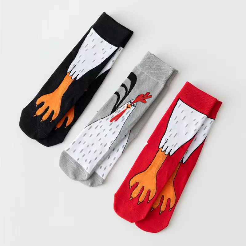 1/3 Mittelsocken mit doppeltem neutralem Hühnerkrallenmuster, einzigartige, modische, kreative Tierdruck-Paar-Freizeitsocken für alle Jahreszeiten