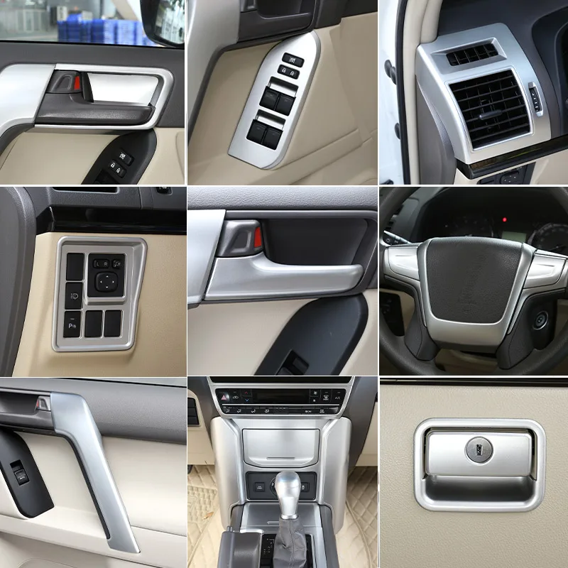 

ABS Silver For Toyota Land Cruiser Prado FJ150 150 2010-2019 Central Control Panel Sticker Inner Handle Cover Accessories