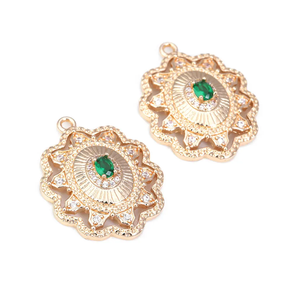 18K Gold Color Brass Zircon Glass Oval Shape Connect Charms Pendants High Quality Diy Jewelry Accessories Making Materials