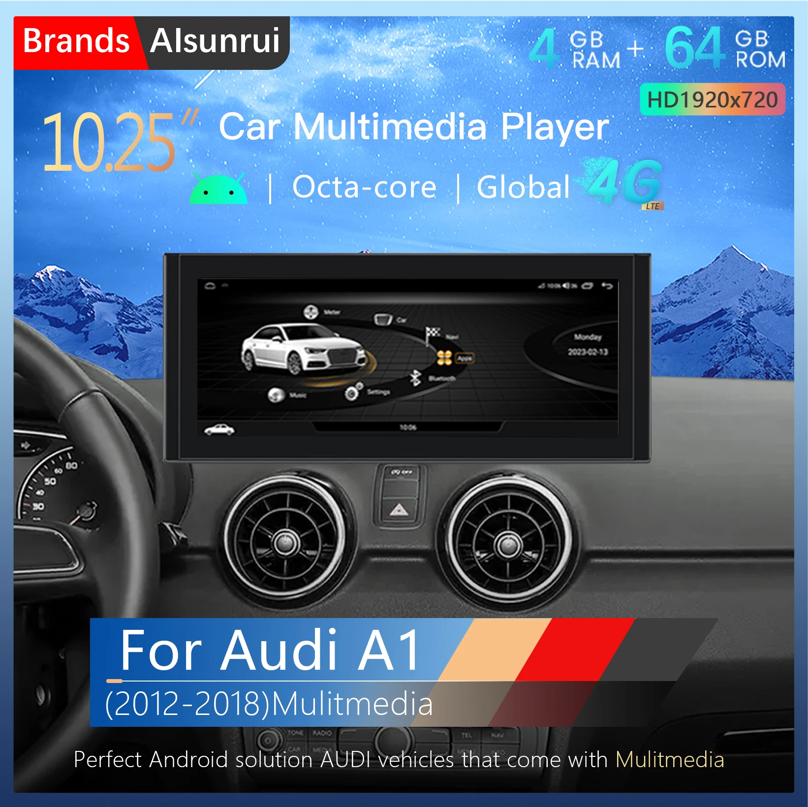 

10.25" Android14 Multimedia For AUDI A1 2012-2018 Car Radio Video GPS Navigation Stereo Head Unit 4GWiFi Wireless Carplay Screen