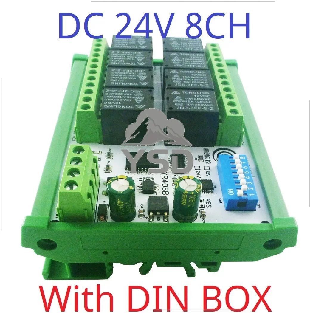 8CH DIP Switch Set Parameters RS485 Relay Board Modbus RTU PLC Remote IO Module RYR408B C35 DIN BOX