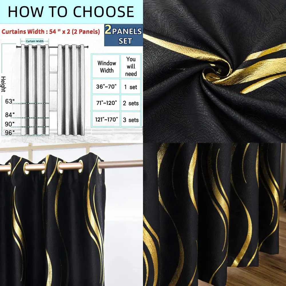 

Элегантные полосатые светонепроницаемые шторы для спальни и гостиной (черный и золотой, 2 шт. x 54 x 84 дюйма)