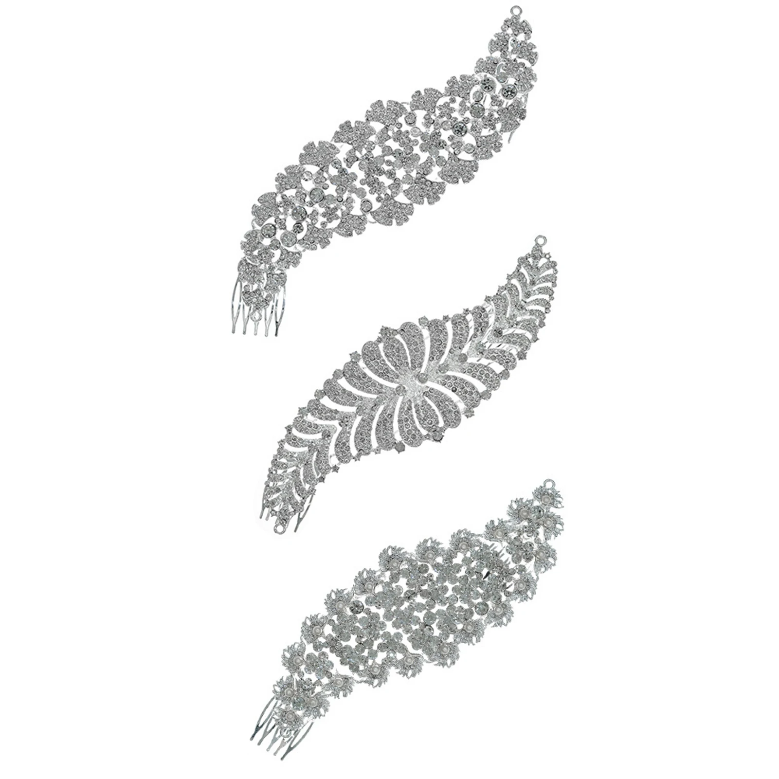 5 Teeth Hair Side Combs Silver Sparkling Rhinestones Headdress for Banquet Wedding Dresses Skirts