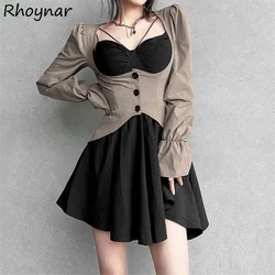 Sets Women Solid Sexy Slim Tops and Clubwear Mini Dress Korean Style All-match Autumn Vintage Cozy Lady Harajuku Tender Outfits