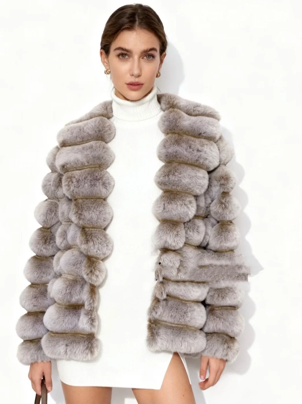 Faionable ort manteau de fourrure femme chaleur-Kee col rabattu hiver haute sensation