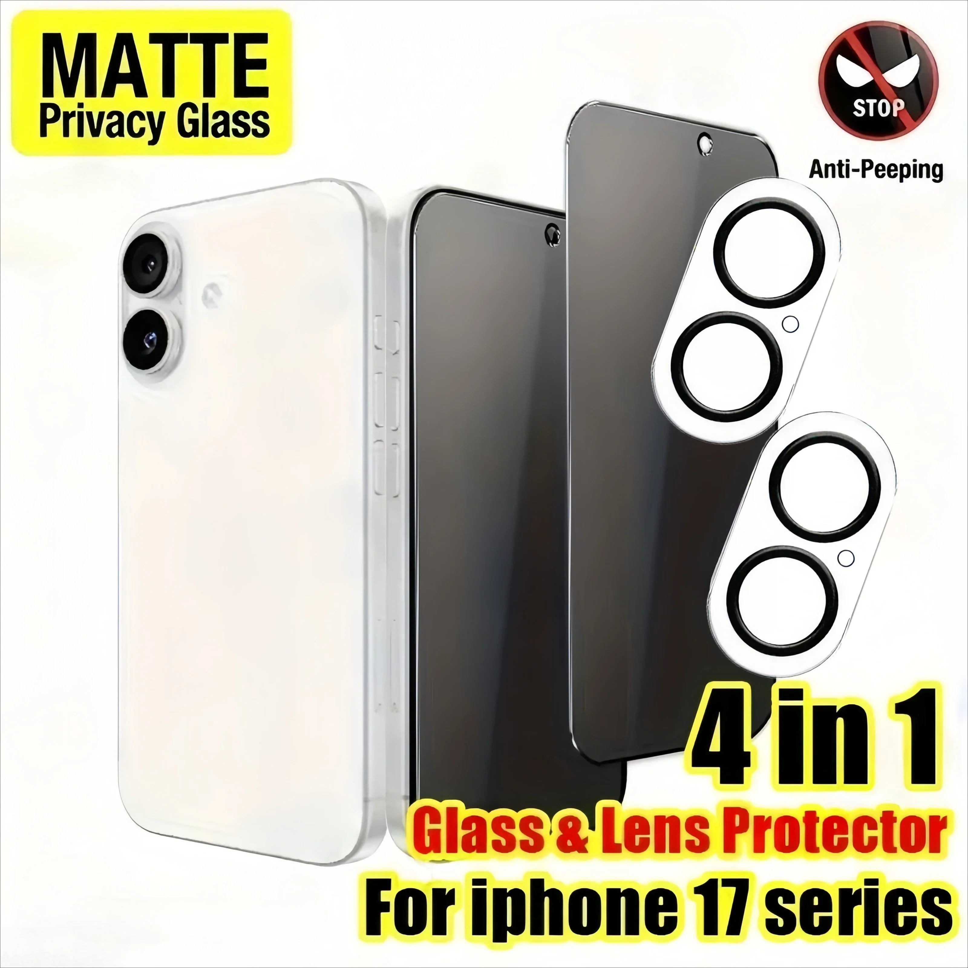 

4in1 Matte Anti-Spy Tempered Glass for iPhone 17 Air 16 Pro Max 15 14 13 12 11 Scratchresistant Shield Highquality Glass Screen