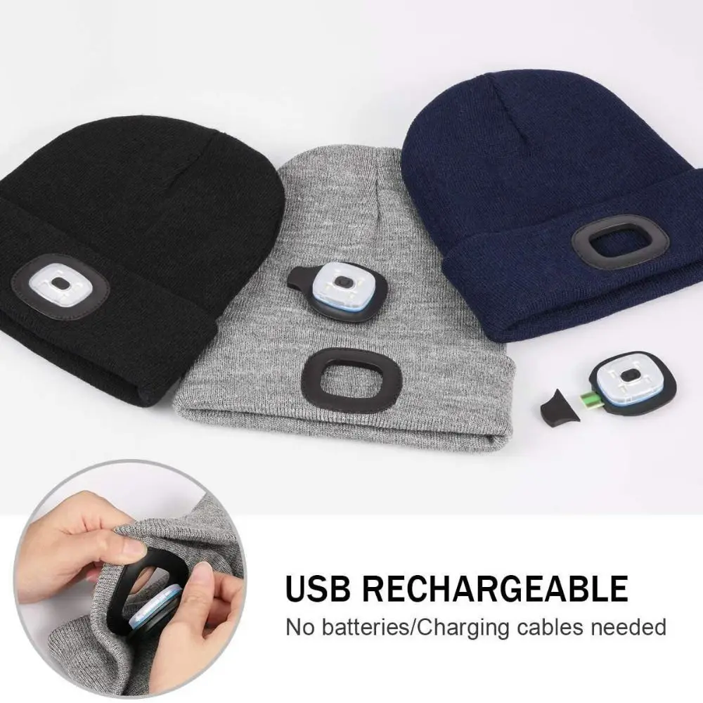 Hot Unisex LED Beanie Hat With USB Rechargeable LED Luminous Cap Head Lamp Light High Powered Knitted Caps Lighting