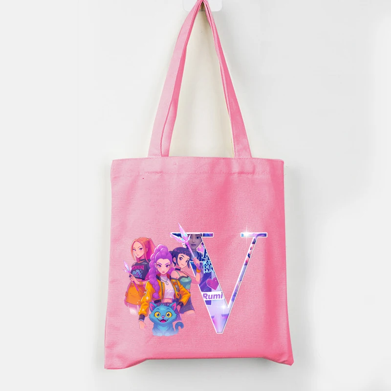 

KPop охотники на демонов холст сумка для хранения мультфильм буквы A-Z принт продуктовая сумка экологически чистые складные сумки для покупок сумка на плечо