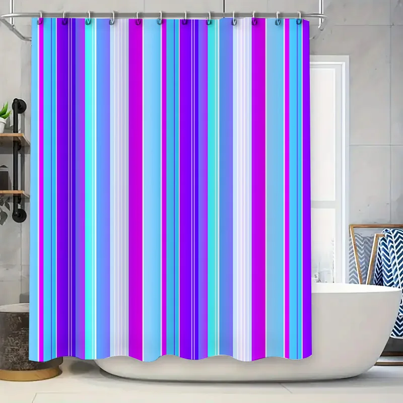 

Занавеска для душа в смелую полоску, декор для ванной комнаты, синий, фиолетовый современный дизайн с набором люверсов для ванны.