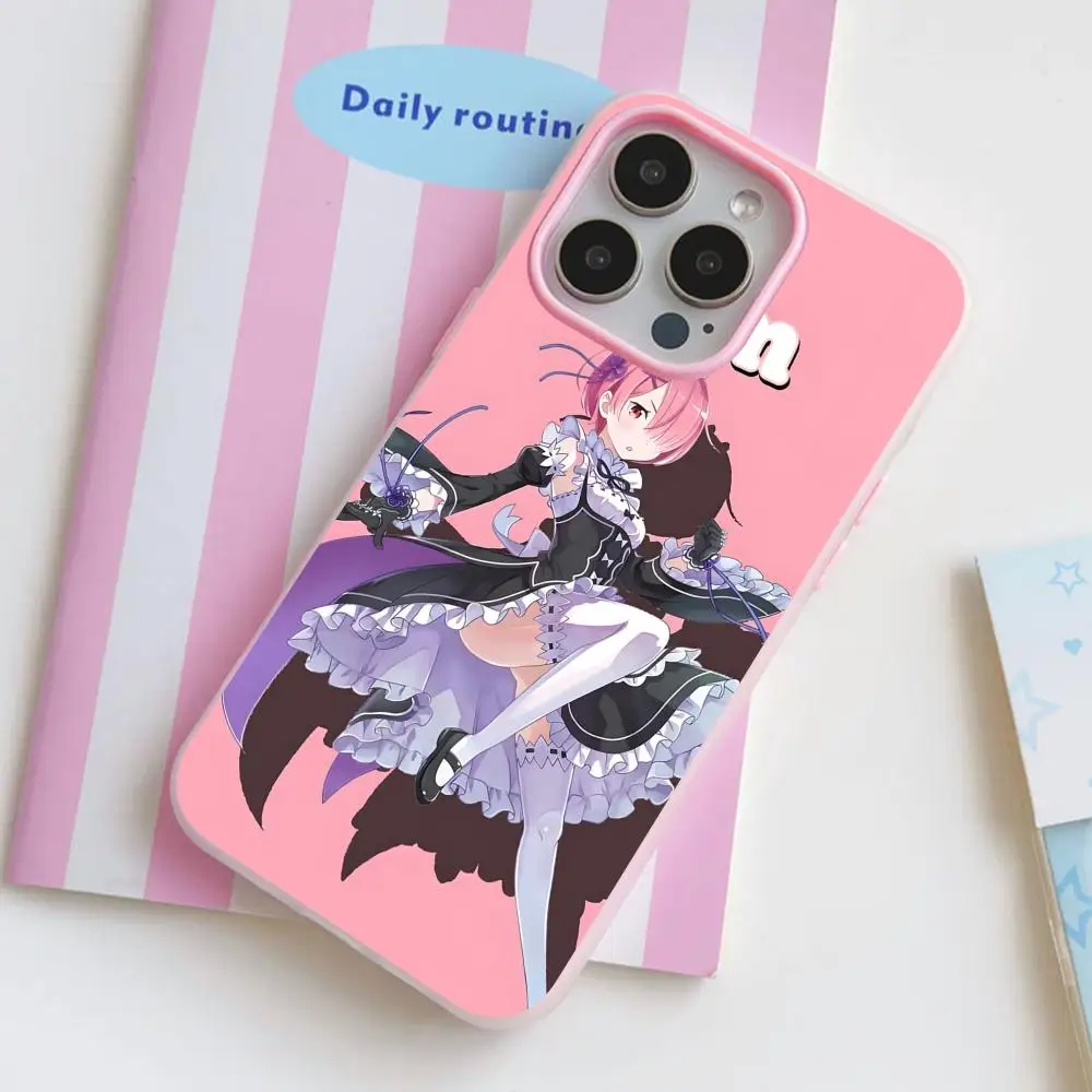 

ReZero Ram Waifu Jelly Double layer Pink Mobile Phone Case for iPhone 17 16 15 14 13 12 11 Air Pro Max Plus Protective