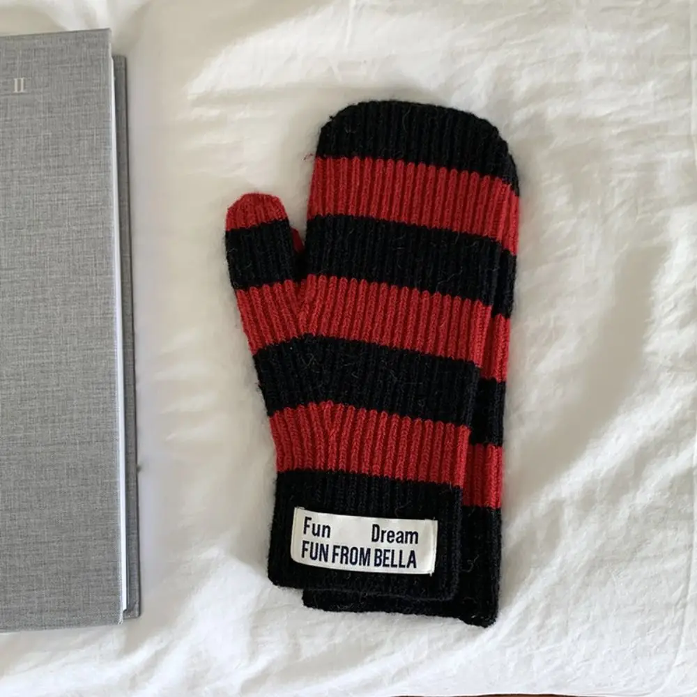 Fashion Thickened Winter Warm Riding Gloves Preppy Lengthened Striped Gloves Cold-proof Korean Electric Vehicle Gloves Girl