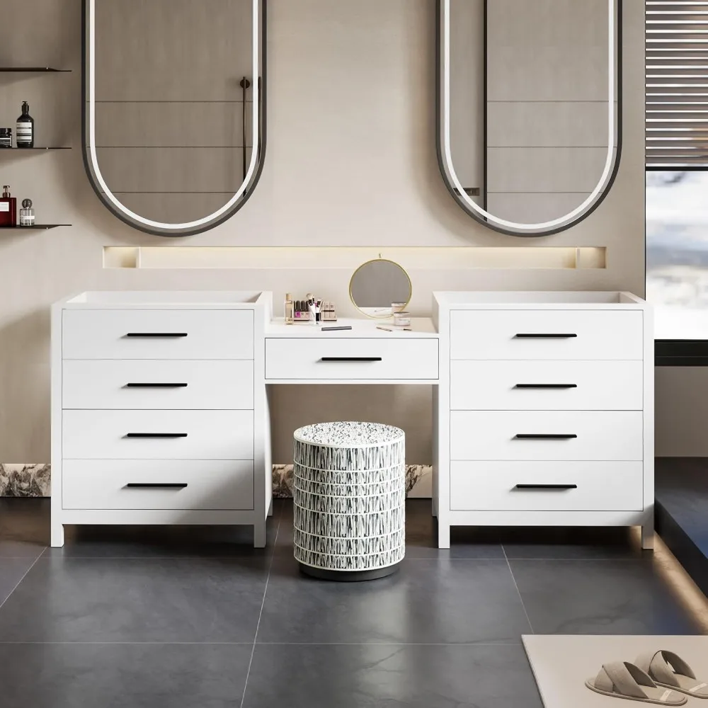 

84" Bathroom Vanity with Sink Combo, Modern Painted Vanities Cabinet with Middle Makeup Vanity Desk, 5 Drawers